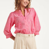 Blusa com Bordado Tropical de Palmeiras | Old Pink