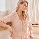 Top Boho com Rico Bordado e Cordão | Baby Pink - Off White