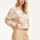 Bomber com Estampado Floral Abstrato - Bege/Branco | Off White - Dark Sand