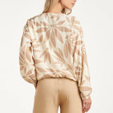 Bomber com Estampado Floral Abstrato - Bege/Branco | Off White - Dark Sand