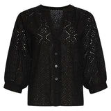 Blusa Bordada com Abotoamento e Mangas de Três Quartos | Black
