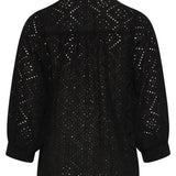 Blusa Bordada com Abotoamento e Mangas de Três Quartos | Black