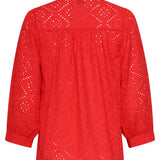 Blusa Bordada com Abotoamento e Mangas de Três Quartos | Red