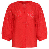 Blusa Bordada com Abotoamento e Mangas de Três Quartos | Red
