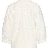 Blusa Bordada com Abotoamento e Mangas de Três Quartos | White