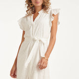 Broderie Doorknoopjurk Met Flutter Mouwen | White