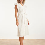 Broderie Doorknoopjurk Met Flutter Mouwen | White