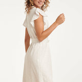 Broderie Doorknoopjurk Met Flutter Mouwen | White