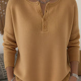 Helena™ | Camisola em Malha Henley com Botões