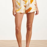 Comfortabele Short Met Oranje Aztec Print | White - Yellow