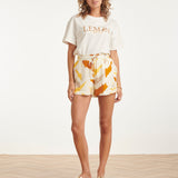 Comfortabele Short Met Oranje Aztec Print | White - Yellow