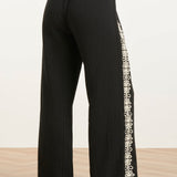 Comfortabele Wide Leg Broek Met Contrasterende Borduring | Black - Off White
