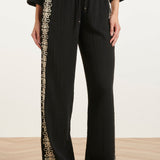 Comfortabele Wide Leg Broek Met Contrasterende Borduring | Black - Off White