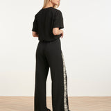Comfortabele Wide Leg Broek Met Contrasterende Borduring | Black - Off White