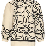 Crème Blouse Met Zwart Grafisch Patroon | Sand - Black