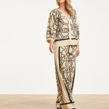Crème Blouse Met Zwart Grafisch Patroon | Sand - Black