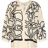 Crème Blouse Met Zwart Grafisch Patroon | Sand - Black