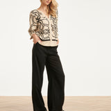 Crème Blouse Met Zwart Grafisch Patroon | Sand - Black