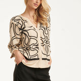 Crème Blouse Met Zwart Grafisch Patroon | Sand - Black