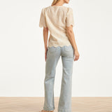 Crème Broderie Top Met Korte Mouwen En Scallop Zoom | Off White