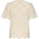 Crème Broderie Top Met Korte Mouwen En Scallop Zoom | Off White