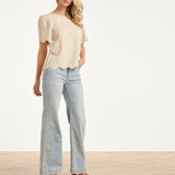 Crème Broderie Top Met Korte Mouwen En Scallop Zoom | Off White