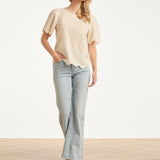 Crème Broderie Top Met Korte Mouwen En Scallop Zoom | Off White