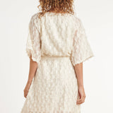 Crème Jurk Met Transparante Fringe Structuurstof | Off White