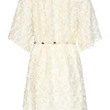 Crème Jurk Met Transparante Fringe Structuurstof | Off White