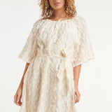 Crème Jurk Met Transparante Fringe Structuurstof | Off White