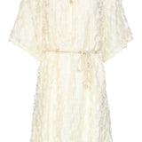Crème Jurk Met Transparante Fringe Structuurstof | Off White