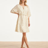 Crème Jurk Met Transparante Fringe Structuurstof | Off White