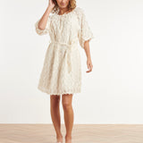 Crème Jurk Met Transparante Fringe Structuurstof | Off White