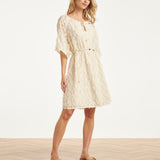 Crème Jurk Met Transparante Fringe Structuurstof | Off White