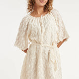 Crème Jurk Met Transparante Fringe Structuurstof | Off White
