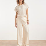 Crème Top met Subtiele Glans en Fijn Gekreukte Structuur | Off White