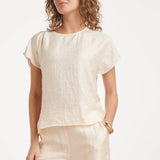 Crème Top met Subtiele Glans en Fijn Gekreukte Structuur | Off White