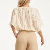 Crème Top Met Transparante Fringe Structuurstof | Off White
