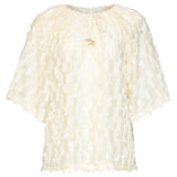 Crème Top Met Transparante Fringe Structuurstof | Off White