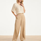 Crème Top Met Transparante Fringe Structuurstof | Off White