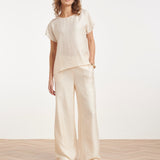 Crème Wide Leg Broek Met Subtiele Glans En Crinkle Structuur | Off White