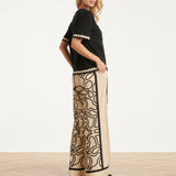 Crème Wide Leg Broek Met Zwart Grafisch Patroon | Sand - Black
