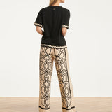 Crème Wide Leg Broek Met Zwart Grafisch Patroon | Sand - Black