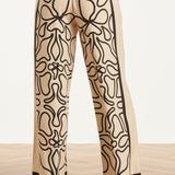Crème Wide Leg Broek Met Zwart Grafisch Patroon | Sand - Black