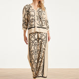 Crème Wide Leg Broek Met Zwart Grafisch Patroon | Sand - Black