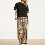 Crème Wide Leg Broek Met Zwart Grafisch Patroon | Sand - Black