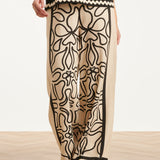 Crème Wide Leg Broek Met Zwart Grafisch Patroon | Sand - Black