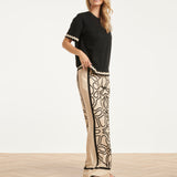 Crème Wide Leg Broek Met Zwart Grafisch Patroon | Sand - Black