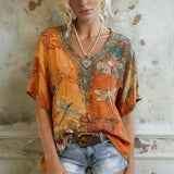 Blusa Vintage com Estampado de Libélula