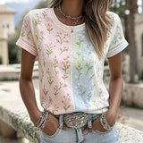 T-shirt com Flores e Blocos de Cor